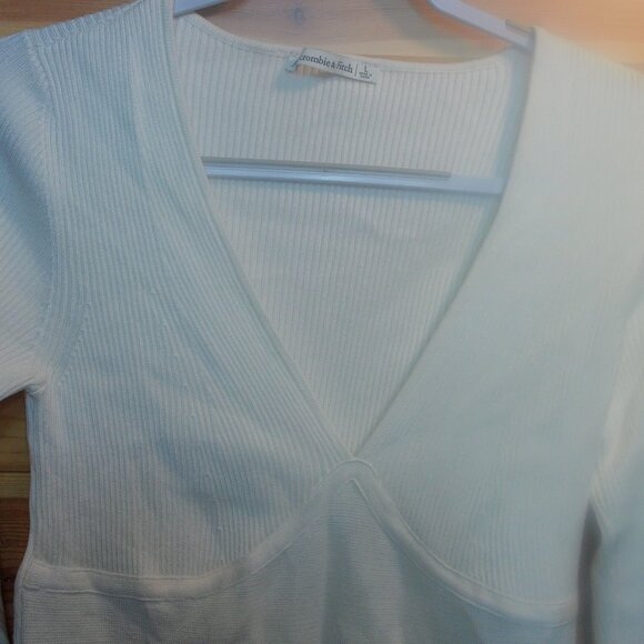 NWTS Abercrombie & Fitch White Ribbed Long Sleeve Bodysuit Size Large - Picture 3 of 5